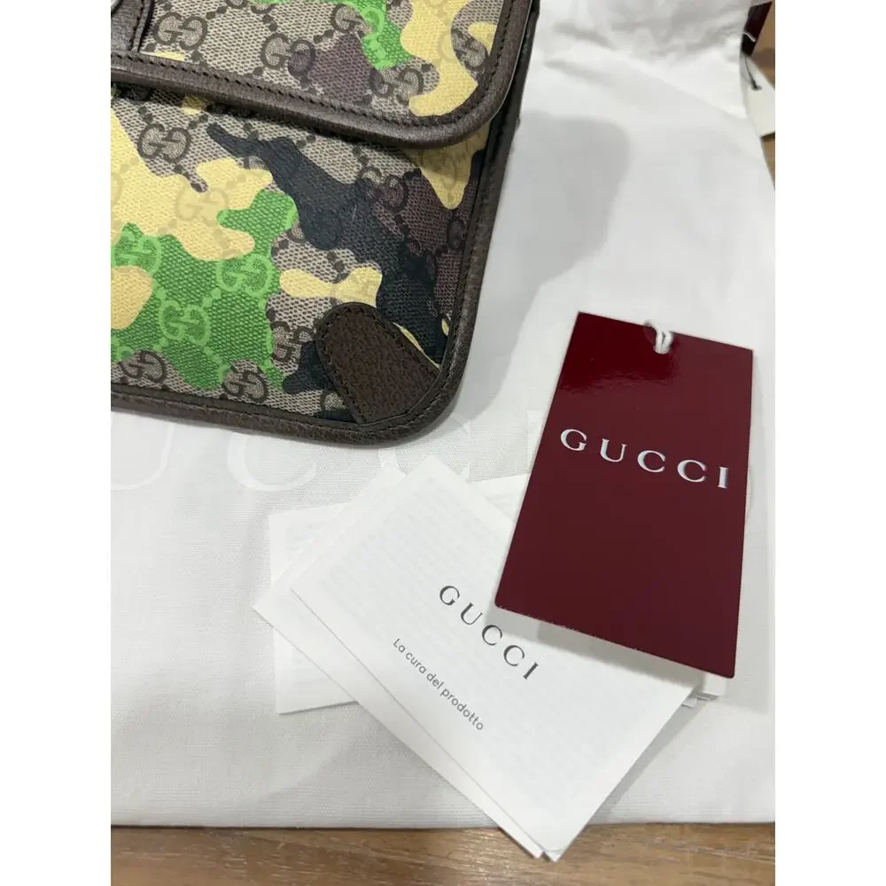 Gucci GG Supreme Camouflage Green Yellow Camo Belt Bag Crossbody Clutch 90 NWT